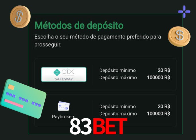 O cassino 83Bet oferece uma grande variedade de métodos de pagamento